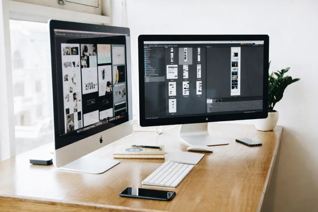 Workspace setup illustrating preparation and collaboration for starting a website development project.