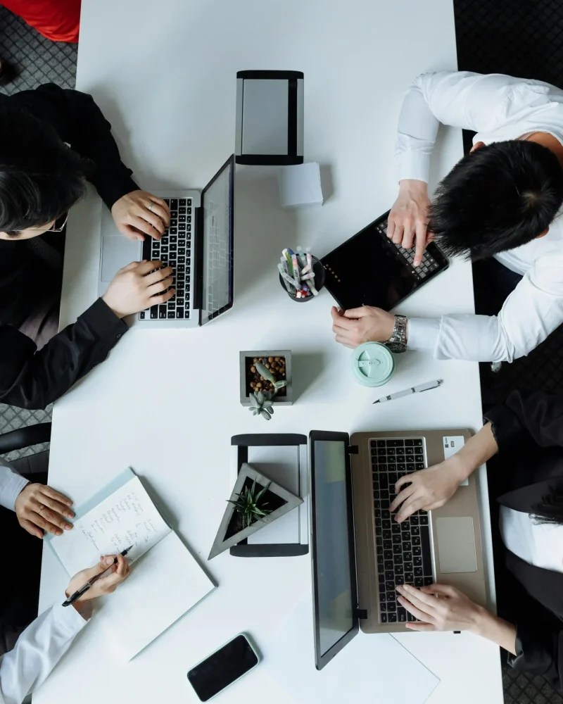 Team planning an SEO strategy and keyword roadmap during a digital marketing meeting.